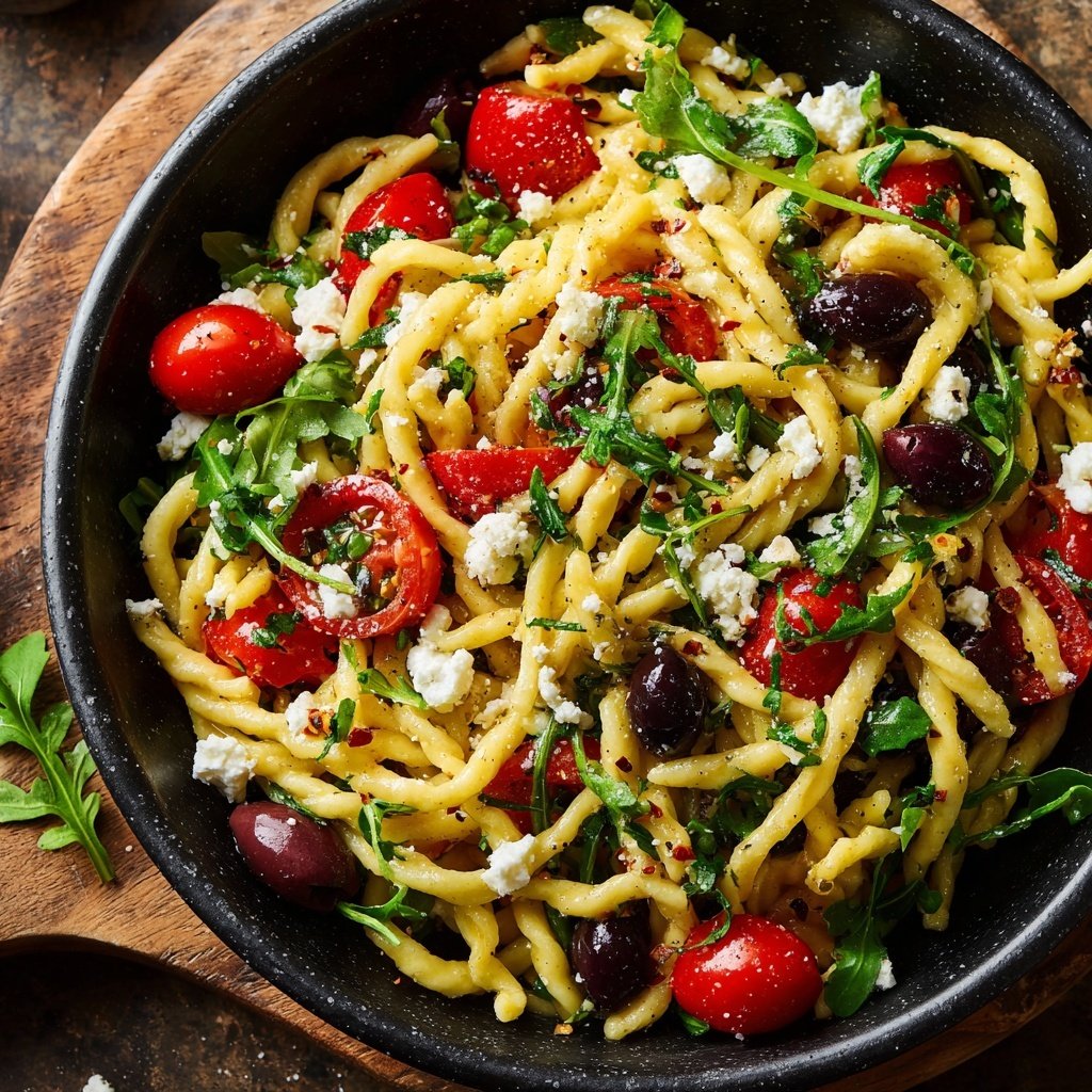 Mediterraner Nudelsalat Mit Rucola