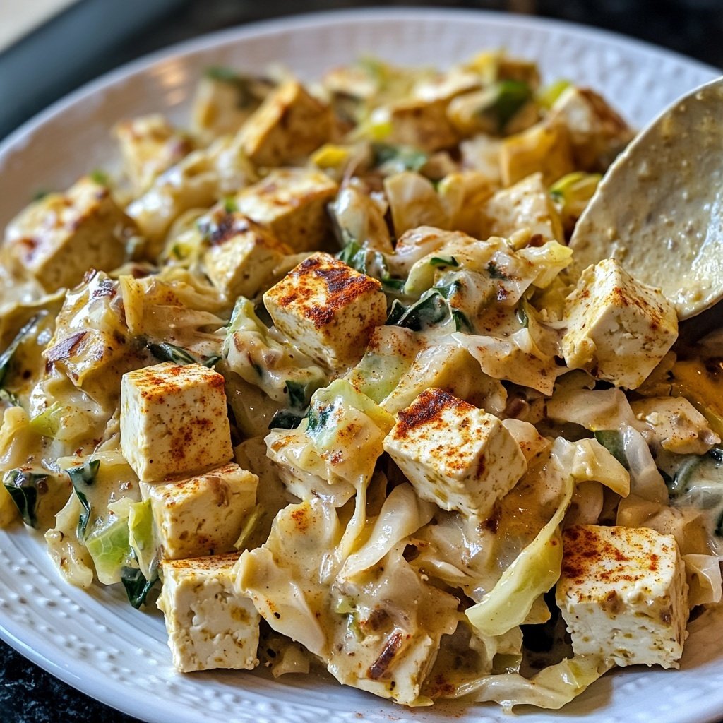 Veganer Sahne-Wirsing mit würzigem Tofu
